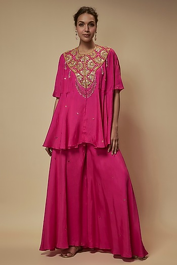 Pink Silk Cutdana Embroidered Tunic Set by Keith Gomes at Pernia's Pop Up Shop