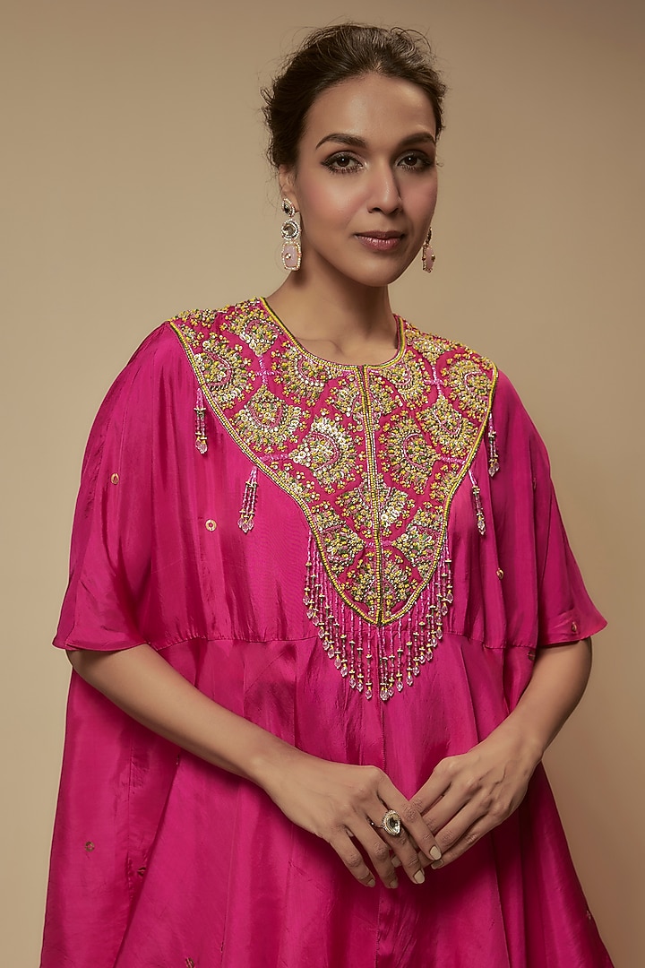 Pink Silk Cutdana Embroidered Tunic Set by Keith Gomes at Pernia's Pop Up Shop