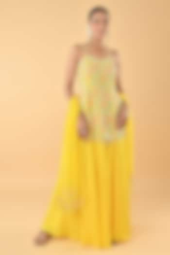 Yellow Silk Organza Glass Bead Embroidered Tunic Set by Keith Gomes at Pernia's Pop Up Shop