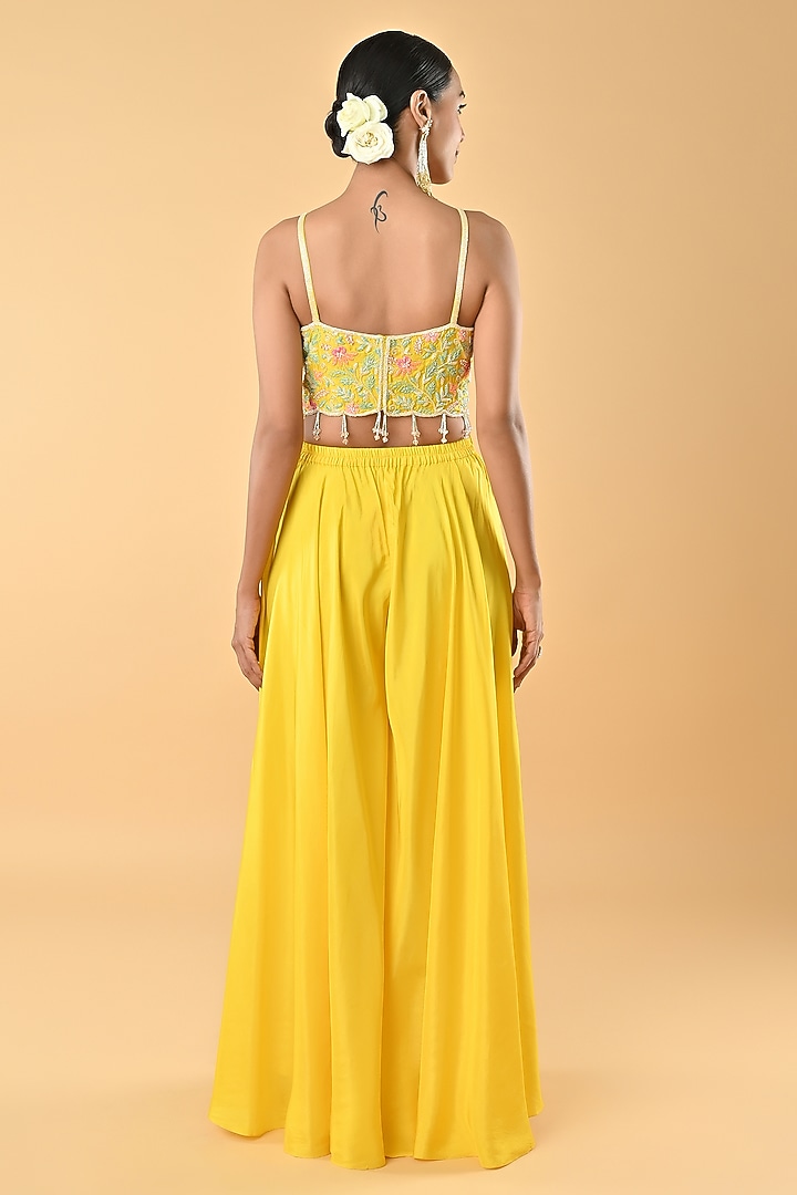 Yellow Silk Organza Glass Bead Embroidered Tunic Set by Keith Gomes at Pernia's Pop Up Shop