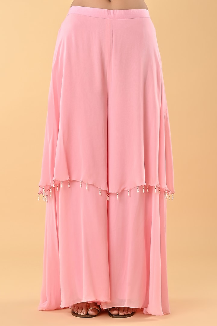 Baby Pink Georgette Mirror Embellished Kaftan Set by Keith Gomes at Pernia's Pop Up Shop