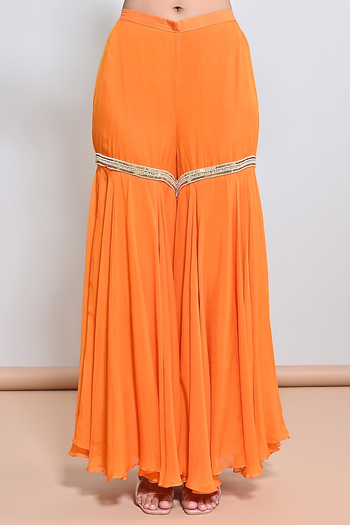 Orange Silk Organza Embroidered Gharara Set by Keith Gomes at Pernia's Pop Up Shop