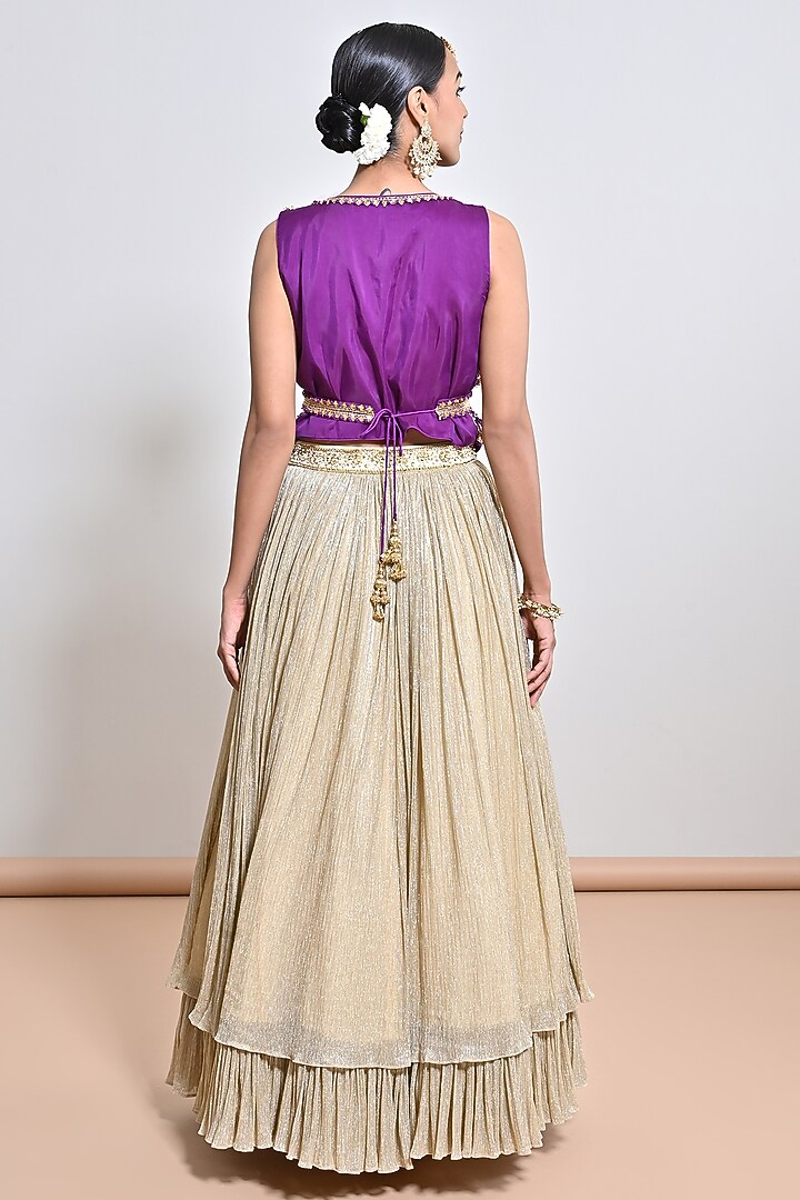 Gold Crush Chiffon Zari Skirt Set by Keith Gomes at Pernia's Pop Up Shop