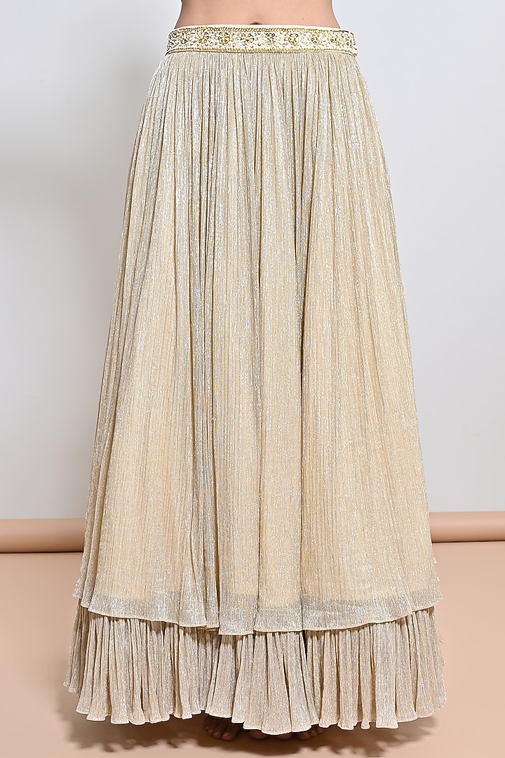 Gold Crush Chiffon Zari Skirt Set by Keith Gomes at Pernia's Pop Up Shop