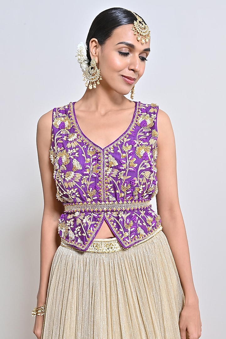 Gold Crush Chiffon Zari Skirt Set by Keith Gomes at Pernia's Pop Up Shop