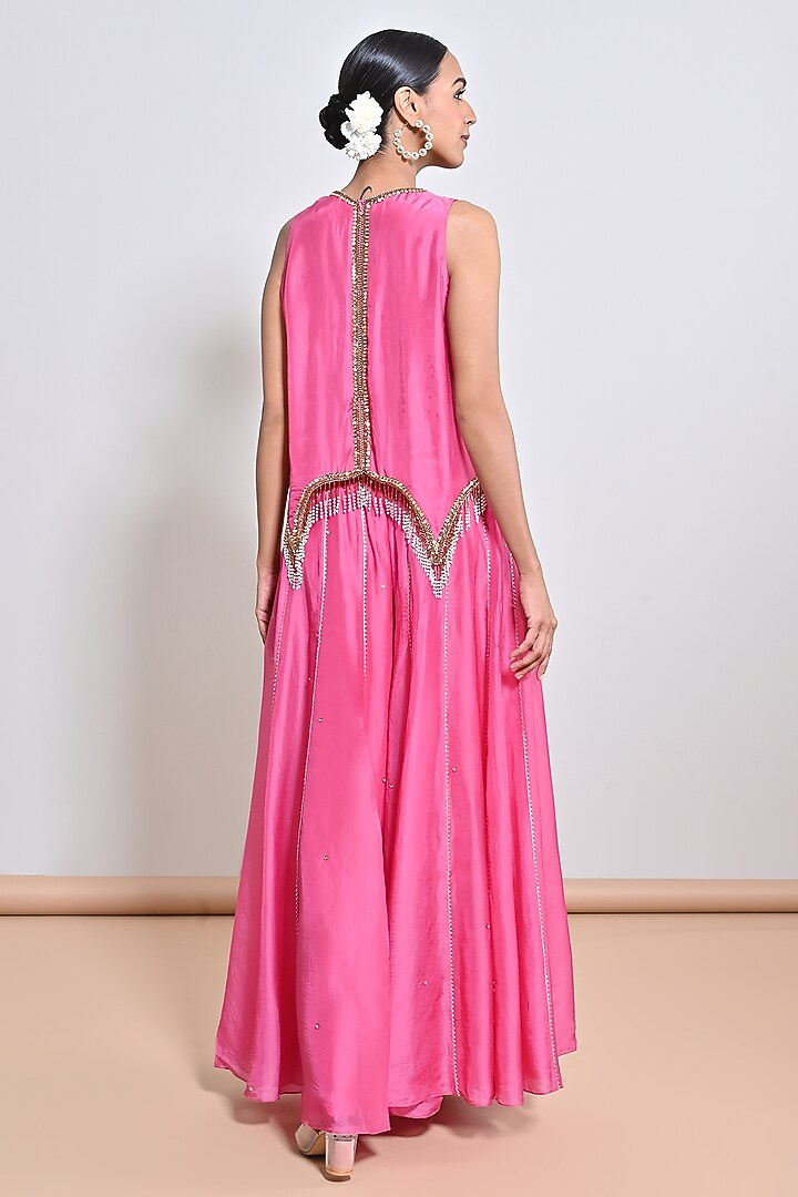 Pink Silk Organza Mirror Embellished Tunic Set by Keith Gomes at Pernia's Pop Up Shop