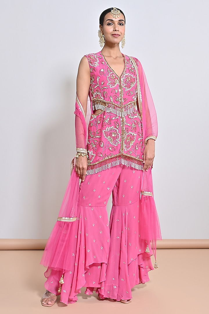 Pink Georgette Gharara Set by Keith Gomes at Pernia's Pop Up Shop