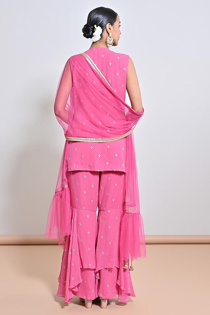 Pink Georgette Gharara Set by Keith Gomes at Pernia's Pop Up Shop