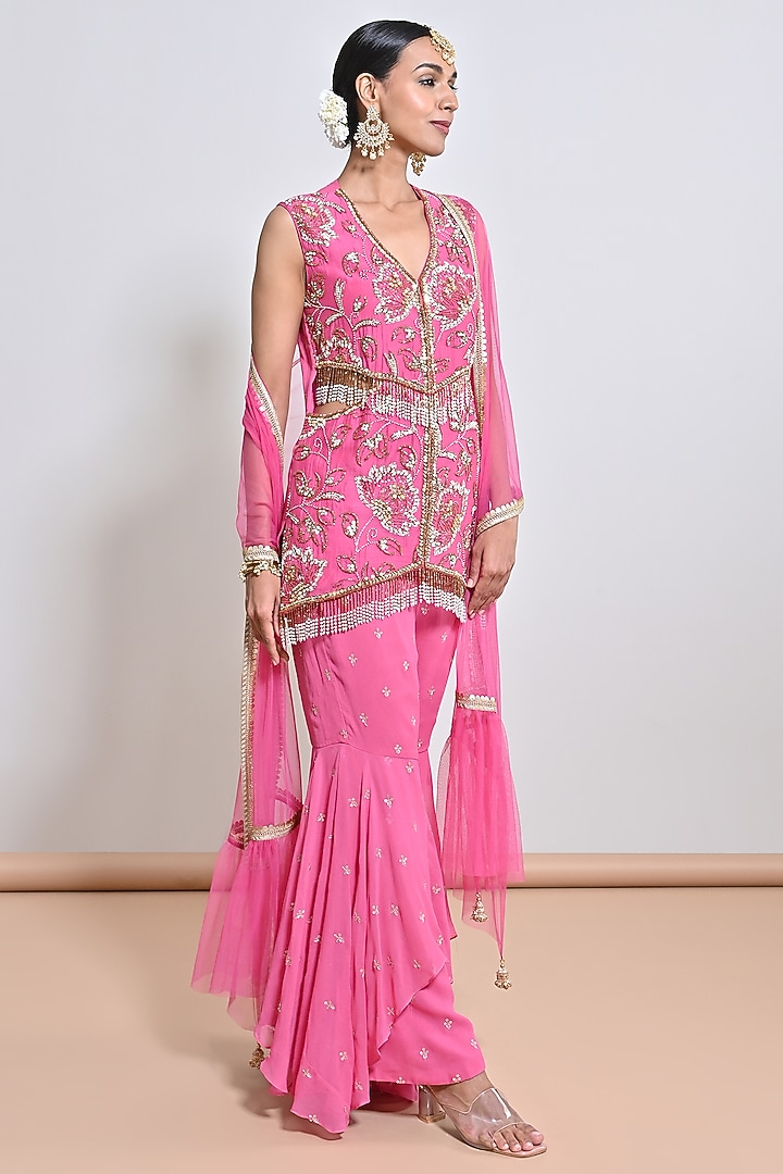 Pink Georgette Gharara Set by Keith Gomes at Pernia's Pop Up Shop
