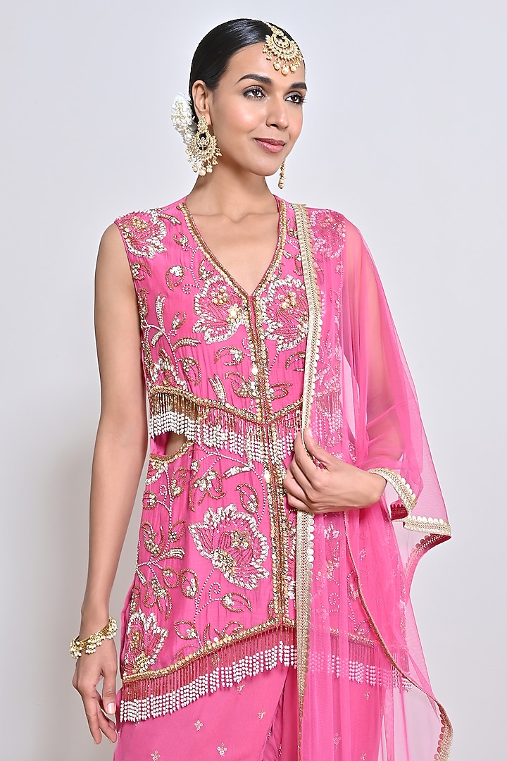 Pink Georgette Gharara Set by Keith Gomes at Pernia's Pop Up Shop