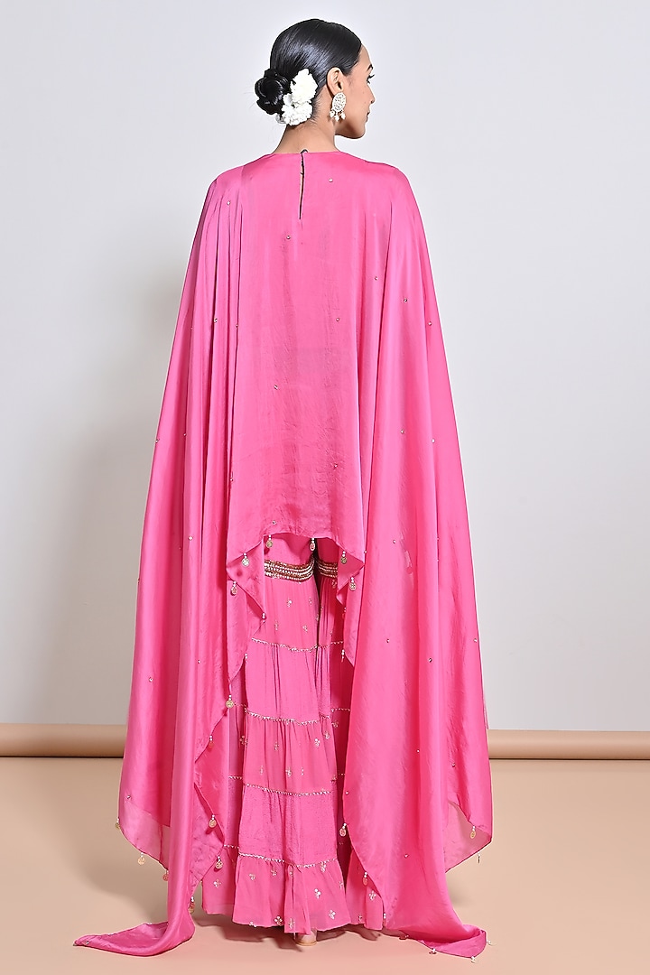 Pink Chiffon Crepe Embroidered Gharara Set by Keith Gomes at Pernia's Pop Up Shop