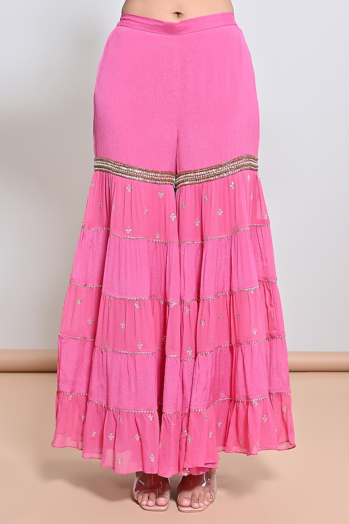 Pink Chiffon Crepe Embroidered Gharara Set by Keith Gomes at Pernia's Pop Up Shop