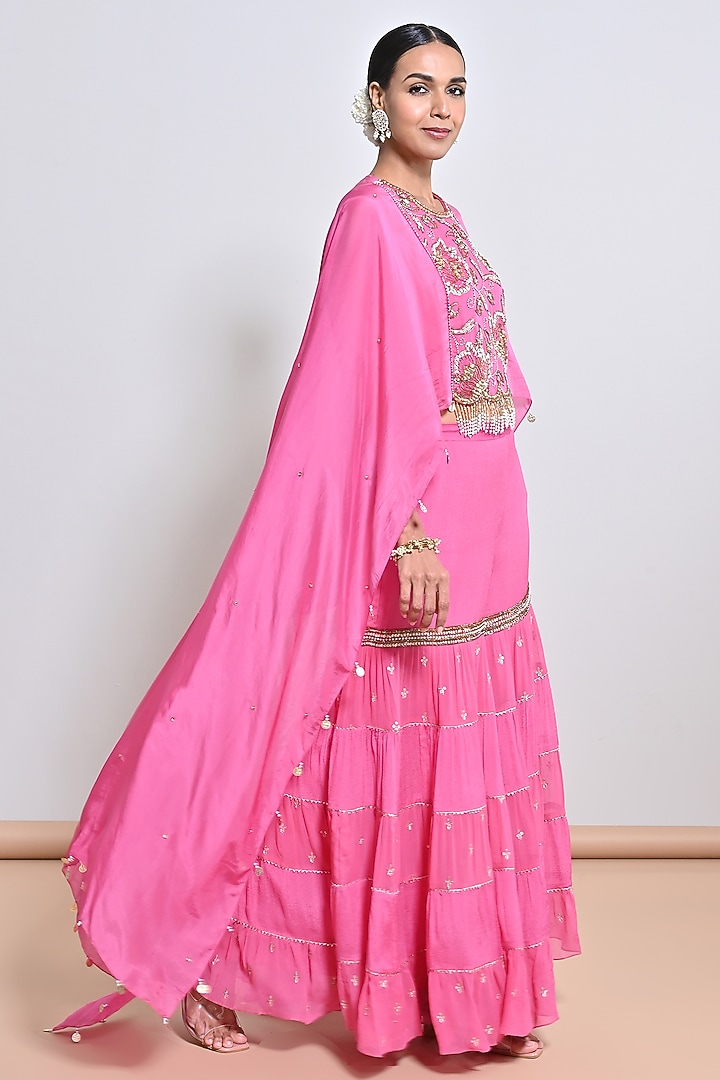 Pink Chiffon Crepe Embroidered Gharara Set by Keith Gomes at Pernia's Pop Up Shop