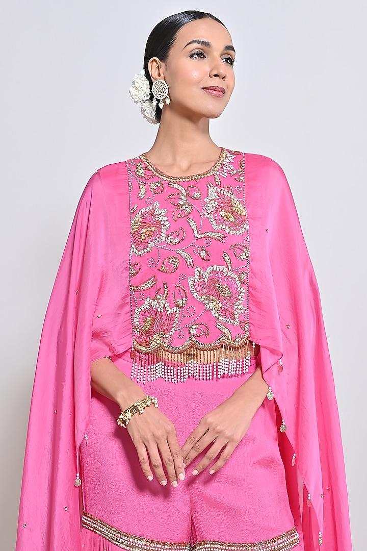 Pink Chiffon Crepe Embroidered Gharara Set by Keith Gomes at Pernia's Pop Up Shop