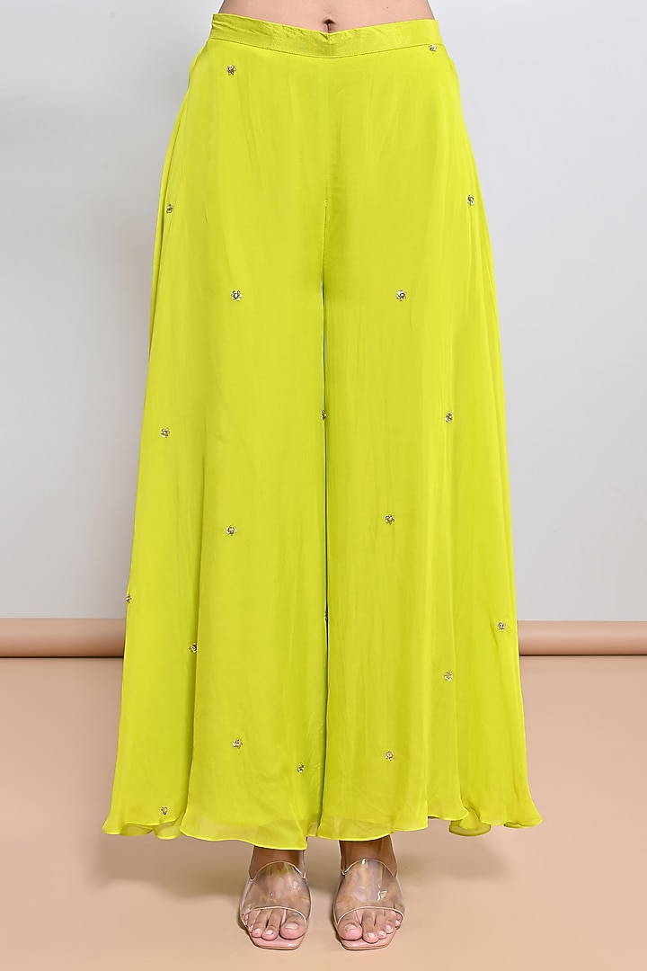 Neon Green Satin Mirror Embellished Kaftan Set by Keith Gomes at Pernia's Pop Up Shop