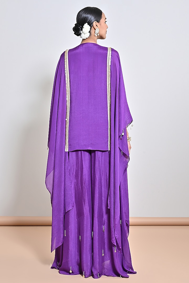 Purple Chiffon Crepe Floral Motif Embroidered Tunic Set by Keith Gomes at Pernia's Pop Up Shop