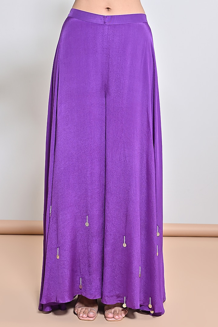 Purple Chiffon Crepe Floral Motif Embroidered Tunic Set by Keith Gomes at Pernia's Pop Up Shop