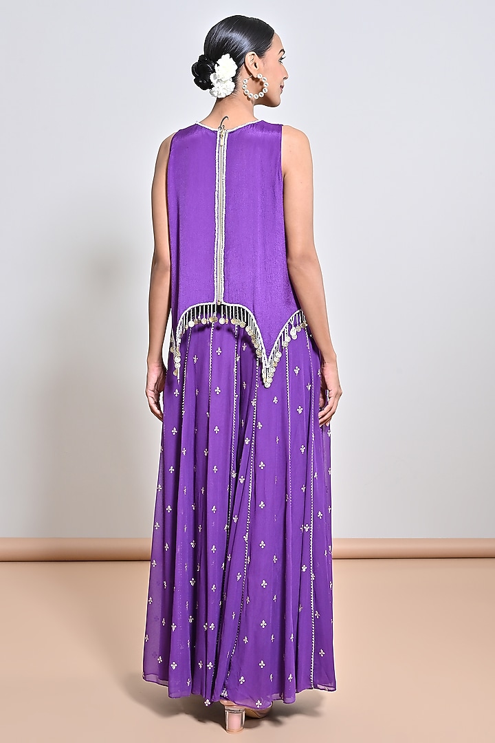 Purple Georgette Floral Motif Embroidered Tunic Set by Keith Gomes at Pernia's Pop Up Shop