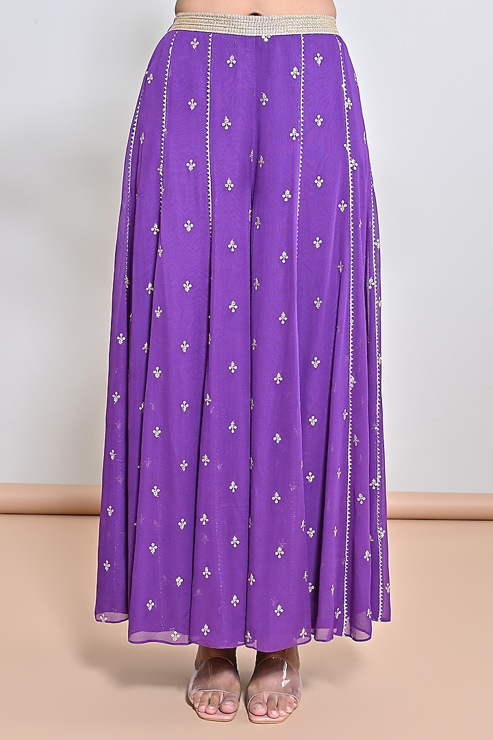 Purple Georgette Floral Motif Embroidered Tunic Set by Keith Gomes at Pernia's Pop Up Shop