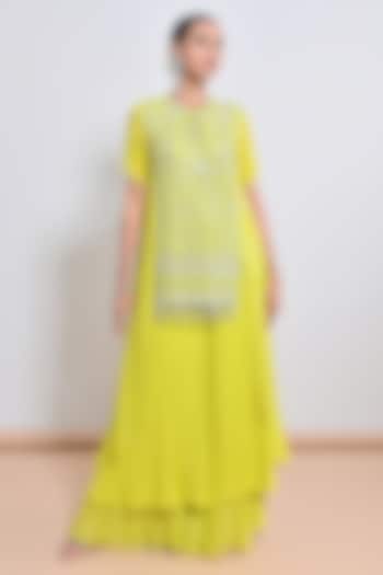 Neon Green Chiffon Crepe Sequins Embellished Tunic Set by Keith Gomes at Pernia's Pop Up Shop