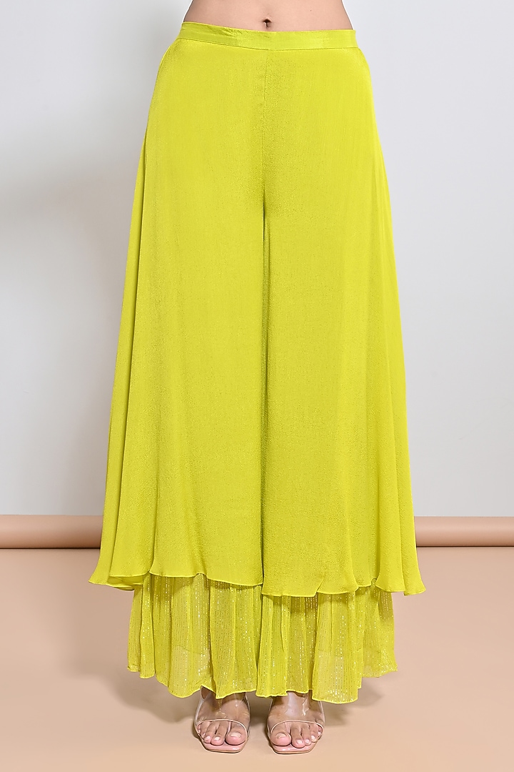 Neon Green Chiffon Crepe Sequins Embellished Tunic Set by Keith Gomes at Pernia's Pop Up Shop