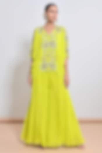 Neon Green Crepe Sequins Embroidered Kaftan Set by Keith Gomes at Pernia's Pop Up Shop