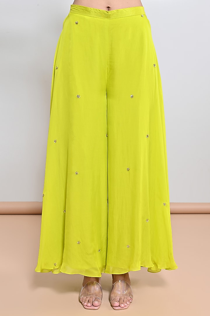 Neon Green Crepe Sequins Embroidered Kaftan Set by Keith Gomes at Pernia's Pop Up Shop