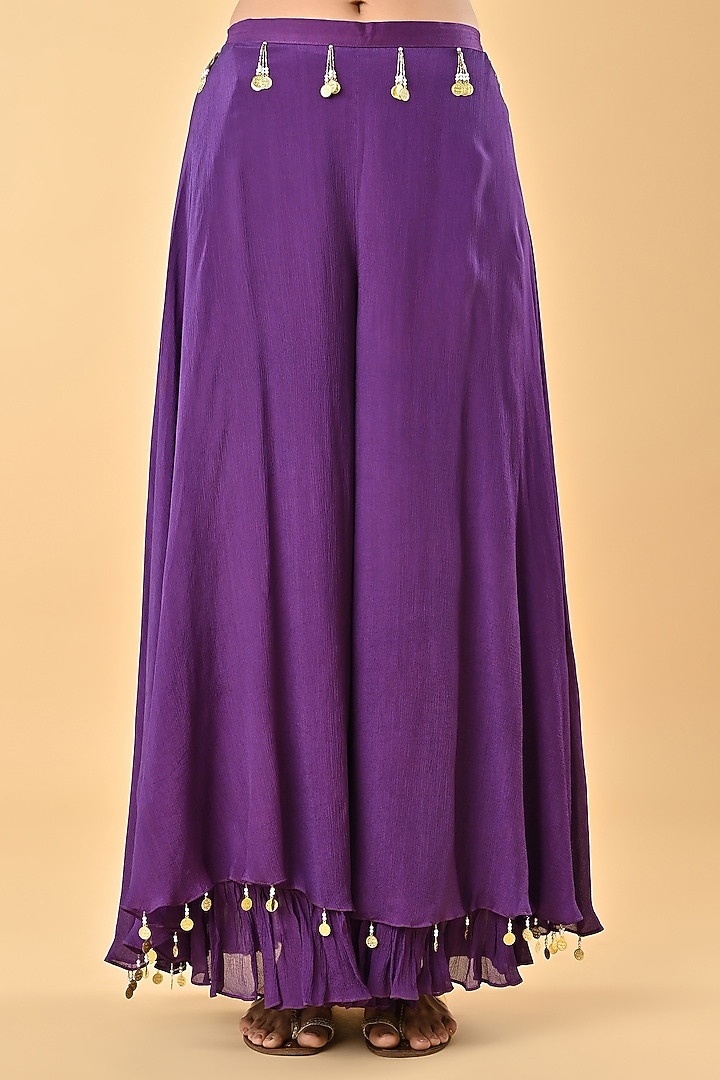 Purple Silk Organza Floral Sequins Embroidered Cape Set by Keith Gomes at Pernia's Pop Up Shop