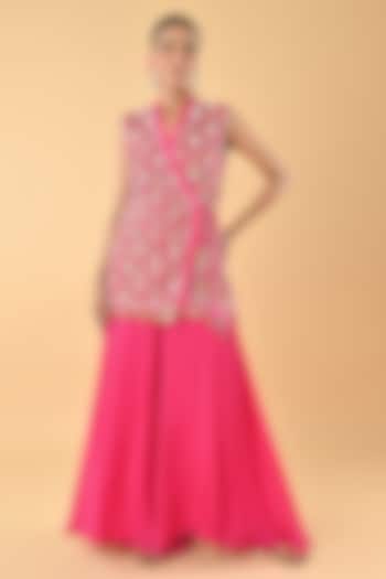 Pink Chiffon Crepe Floral Sequins Embroidered Tunic Set by Keith Gomes at Pernia's Pop Up Shop