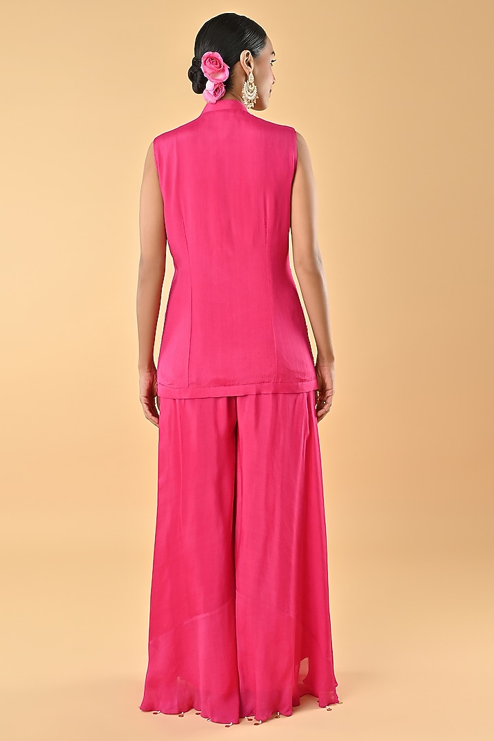 Pink Chiffon Crepe Floral Sequins Embroidered Tunic Set by Keith Gomes at Pernia's Pop Up Shop