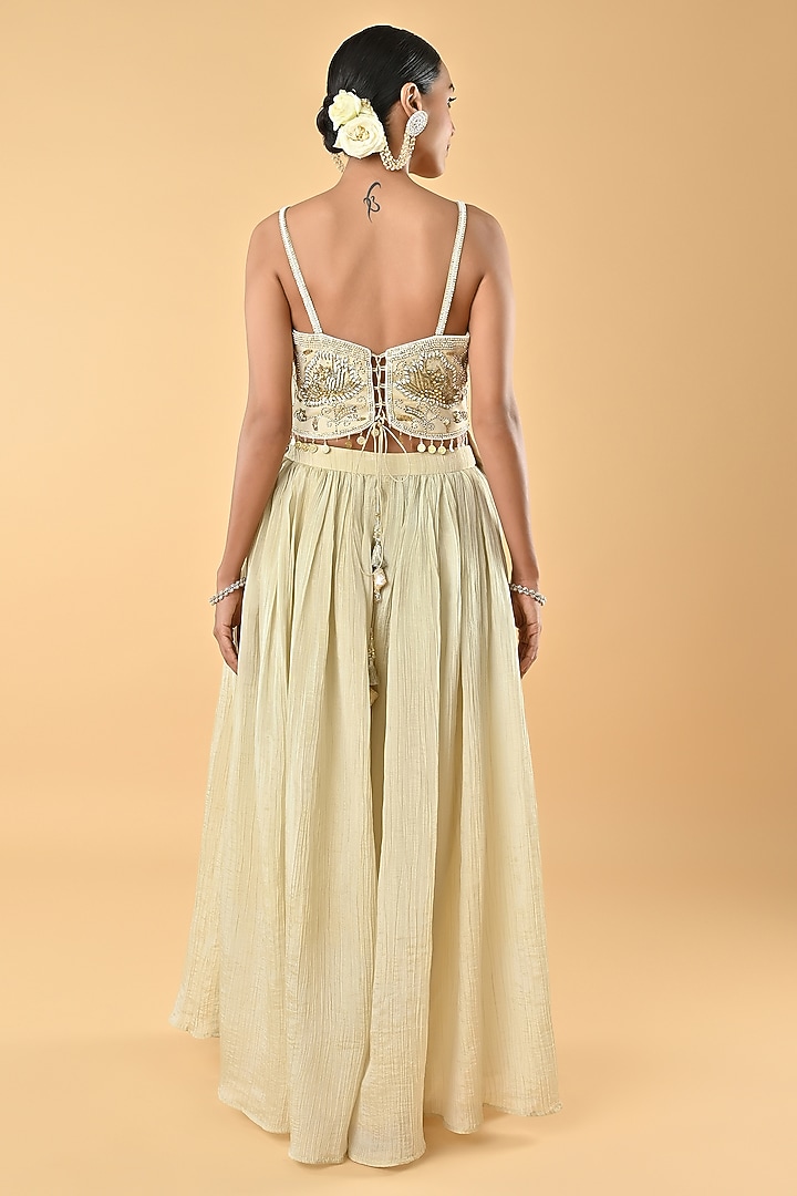 Ivory Tissue Silk Mirror Embellished Tunic Set by Keith Gomes at Pernia's Pop Up Shop