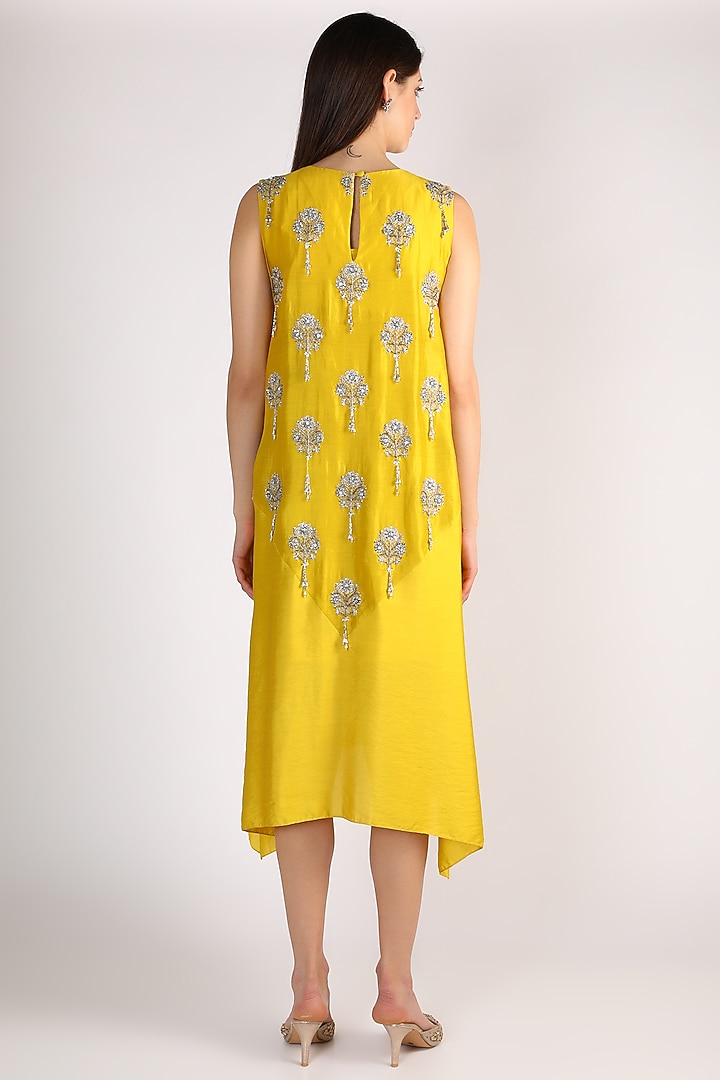 Mustard Embroidered Vacation Dress With Tassels by Keith Gomes at Pernia's Pop Up Shop