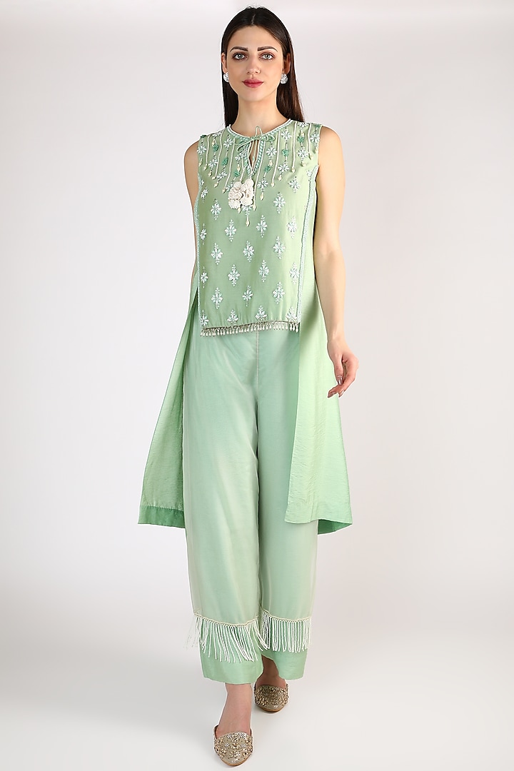 Mint Green Embroidered Tunic Set by Keith Gomes at Pernia's Pop Up Shop