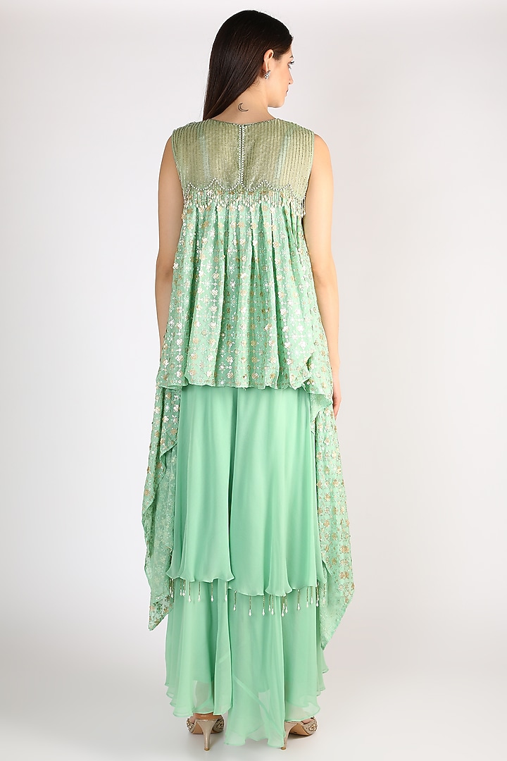 Mint Green Hand Embroidered Tunic Set by Keith Gomes at Pernia's Pop Up Shop