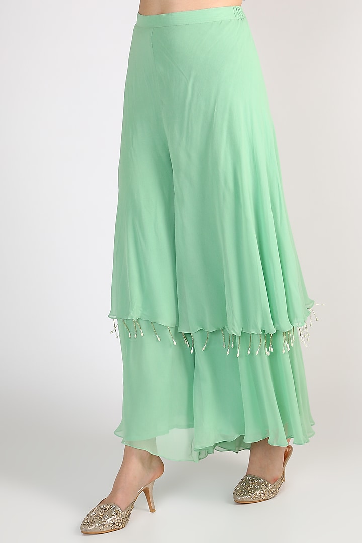 Mint Green Hand Embroidered Tunic Set by Keith Gomes at Pernia's Pop Up Shop