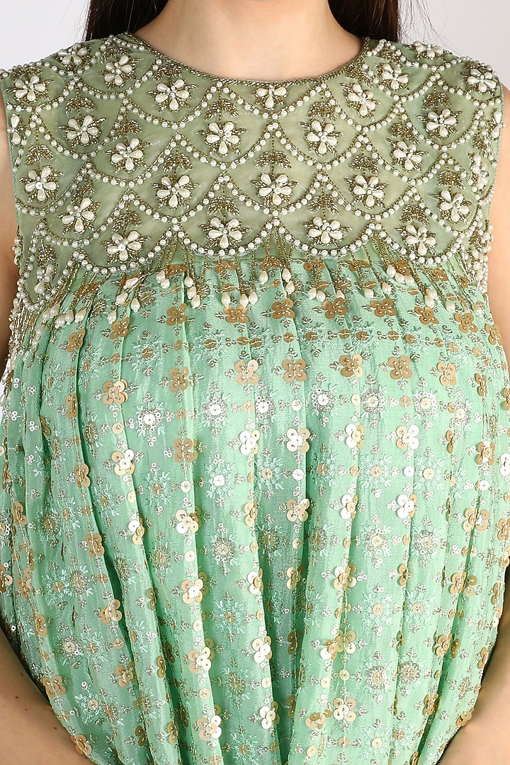 Mint Green Hand Embroidered Tunic Set by Keith Gomes at Pernia's Pop Up Shop