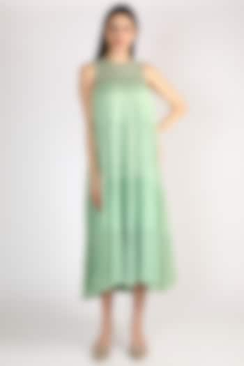 Mint Green Embroidered Tiered Dress by Keith Gomes at Pernia's Pop Up Shop