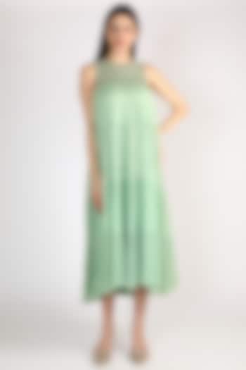 Mint Green Embroidered Tiered Dress by Keith Gomes