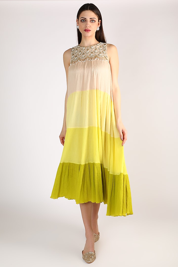 Multi Colored Embroidered Ombre Dress by Keith Gomes