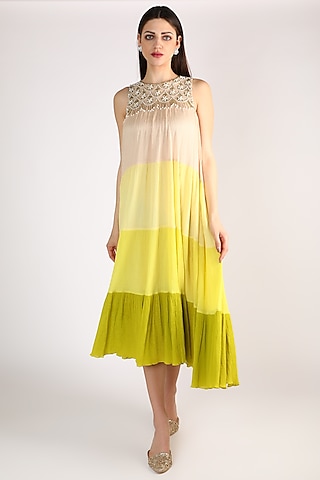 Multi Colored Embroidered Ombre Dress by Keith Gomes