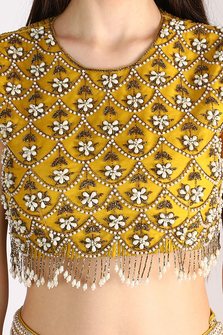 Mustard Embroidered Palazzo Pant Set by Keith Gomes at Pernia's Pop Up Shop
