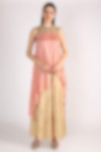 Peach Gold Embroidered Tunic Set by Keith Gomes at Pernia's Pop Up Shop