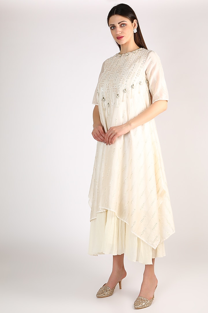 Beige & Ivory Double-Layered Tunic by Keith Gomes at Pernia's Pop Up Shop