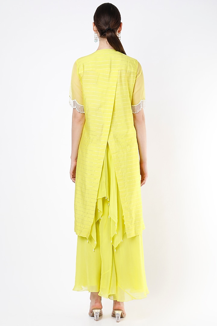 Yellow Hand Embroidered Tunic Set by Keith Gomes at Pernia's Pop Up Shop
