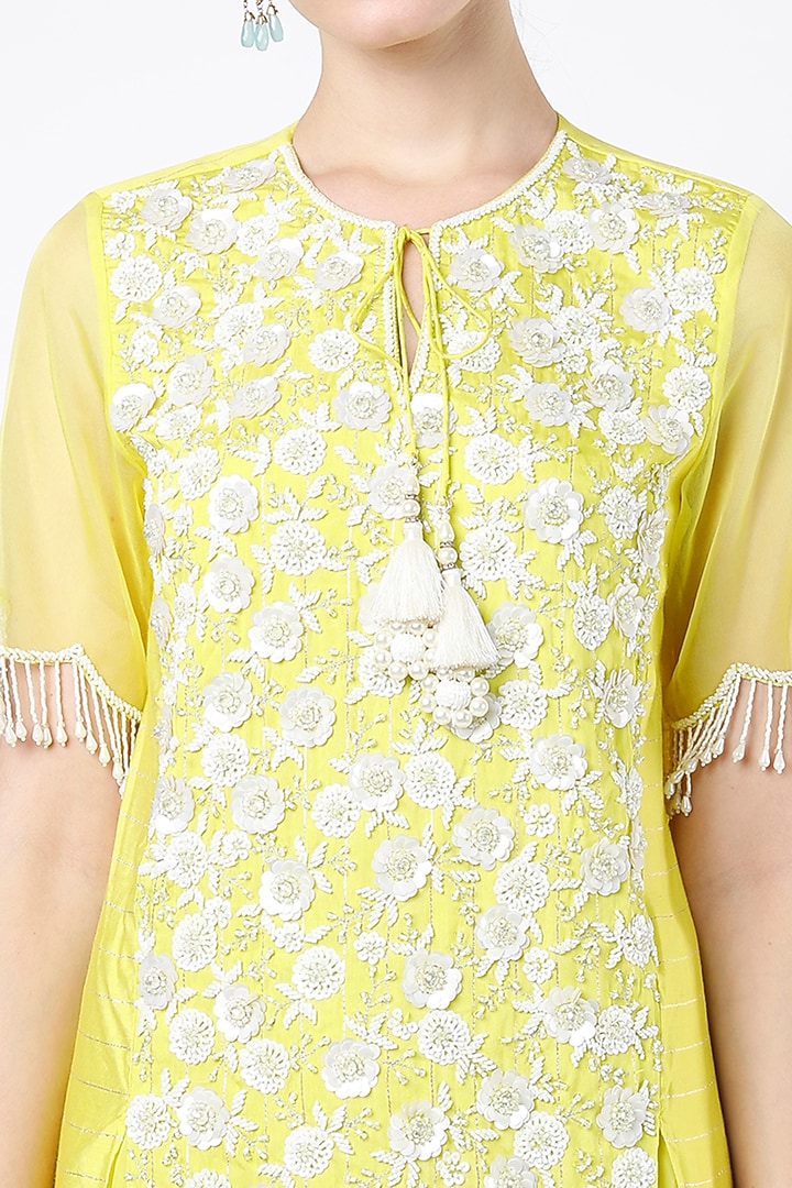 Yellow Hand Embroidered Tunic Set by Keith Gomes at Pernia's Pop Up Shop