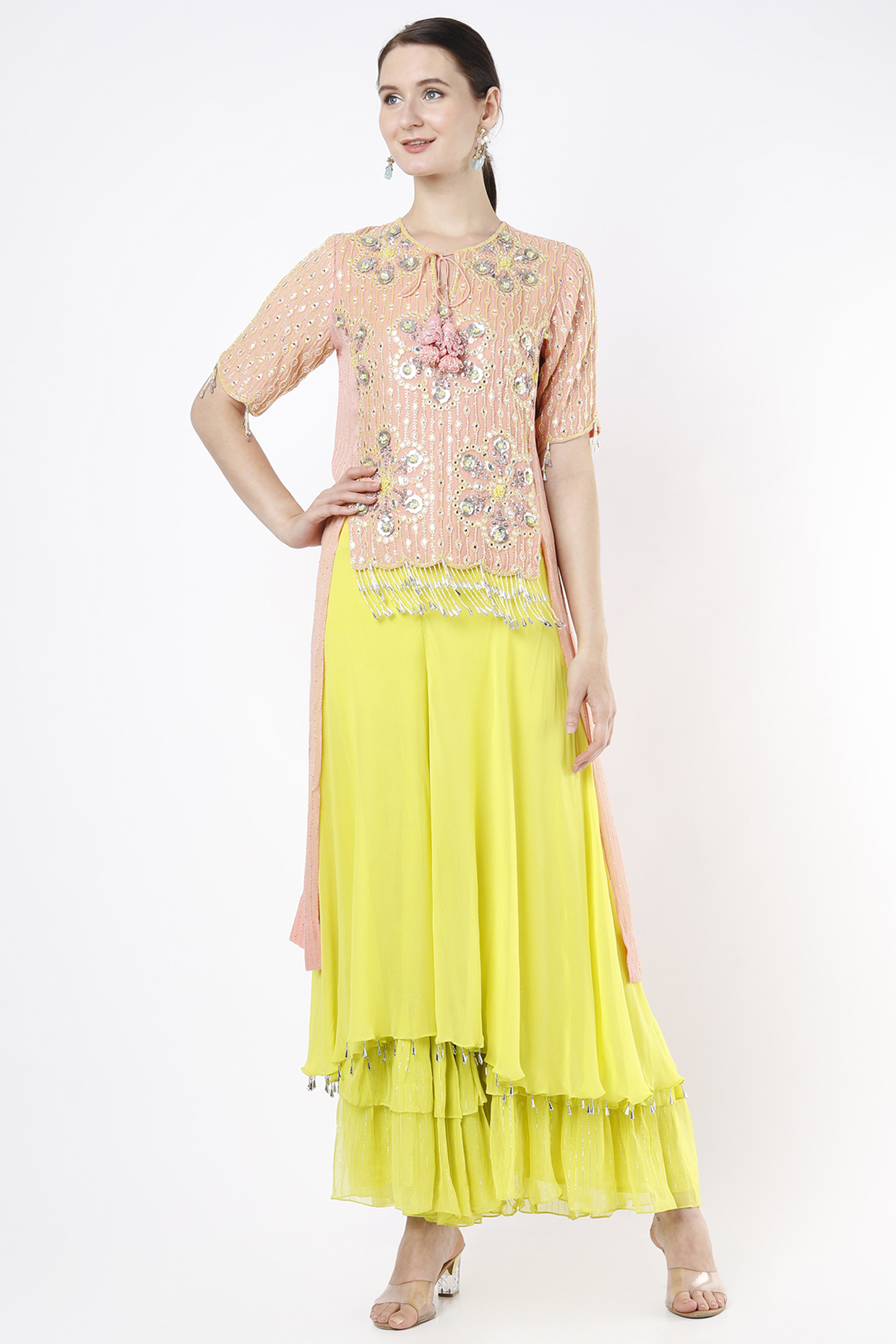 Peach Hand Embroidered Tunic Set by Keith Gomes at Pernia's Pop Up Shop