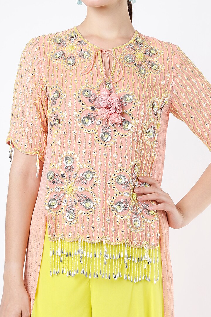 Peach Hand Embroidered Tunic Set by Keith Gomes at Pernia's Pop Up Shop