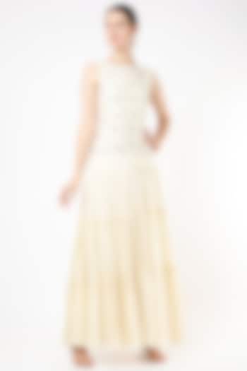 Beige Embroidered Tiered Dress by Keith Gomes