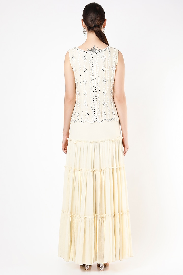 Beige Embroidered Tiered Vacation Dress by Keith Gomes at Pernia's Pop Up Shop