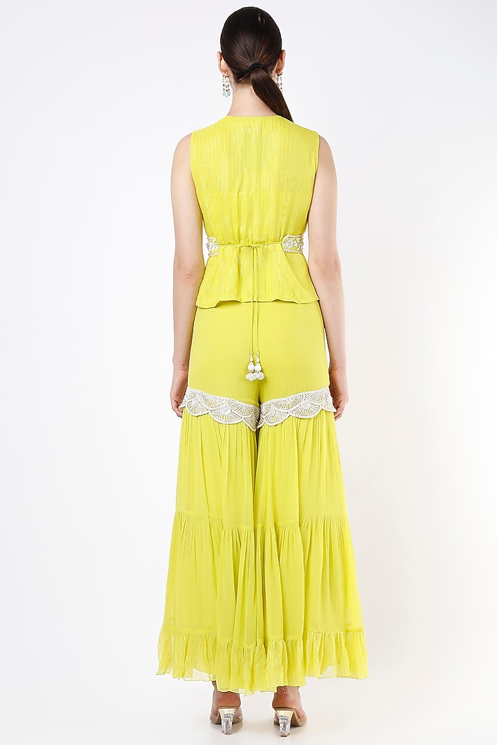Yellow Hand Embroidered Pant Set by Keith Gomes at Pernia's Pop Up Shop